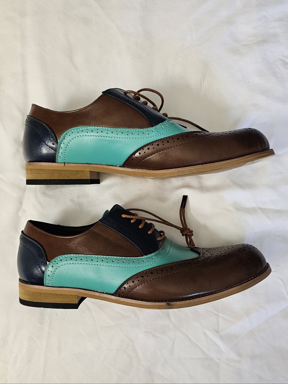 Unique Tri-Tone Faux Leather Lace Up Brogue Oxford Shoes Wingtip Loafers NEW - Picture 8 of 14